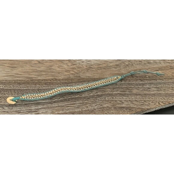 Stella & Dot Wrap Bracelet Silver & Gold Braided Teal Leather Cord Adj 6.5"-8.5" - Picture 8 of 12